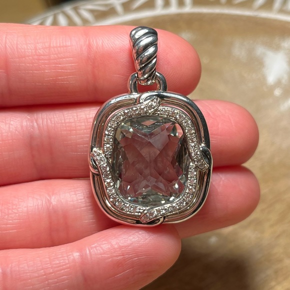 David Yurman Sterling Silver Diamond Prasiolite Labyrinth Enhancer Pendant - Picture 12 of 16